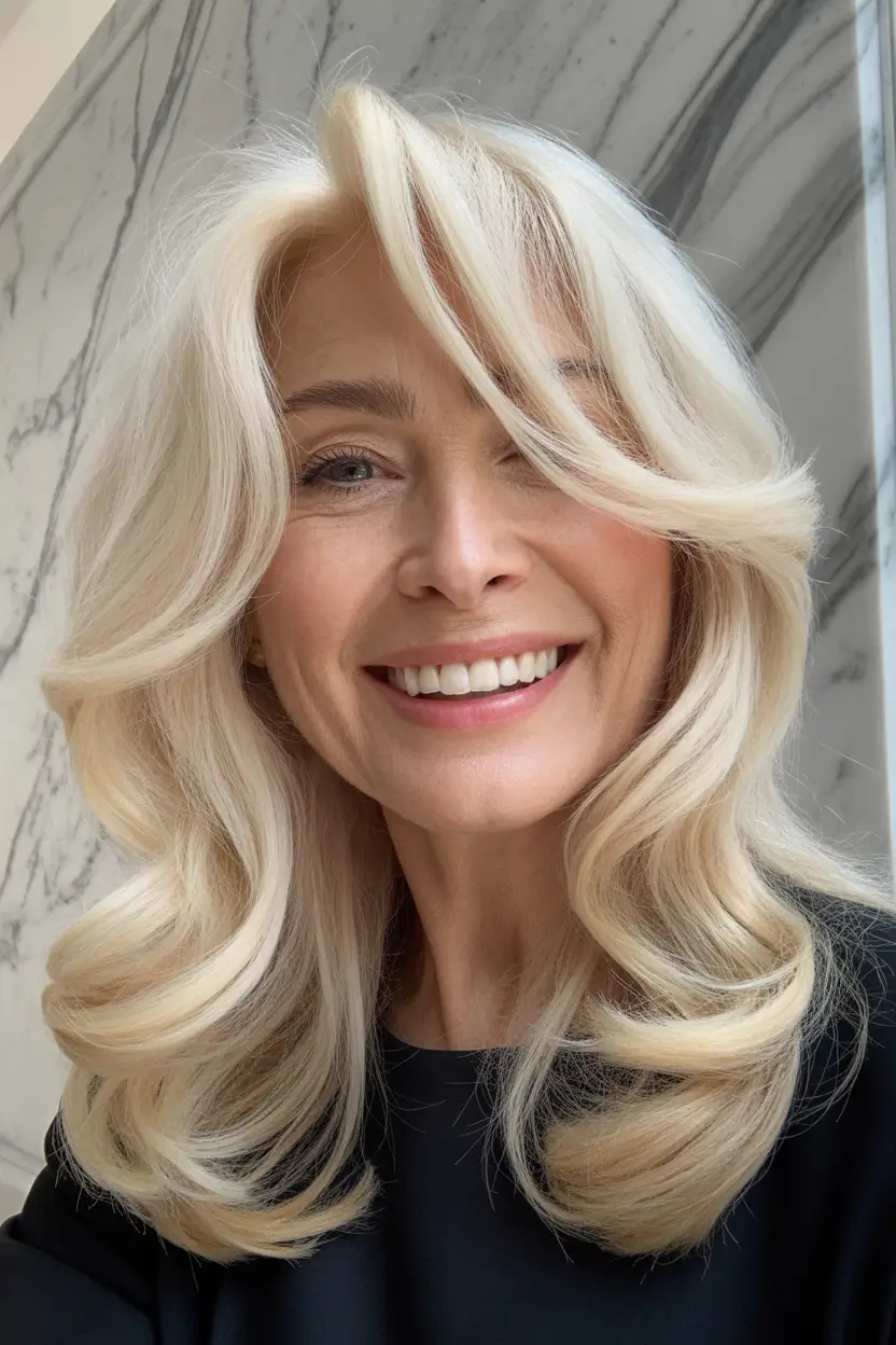 Haircuts for Women Over 50 Luxe Blonde Layers With Cascading Volume