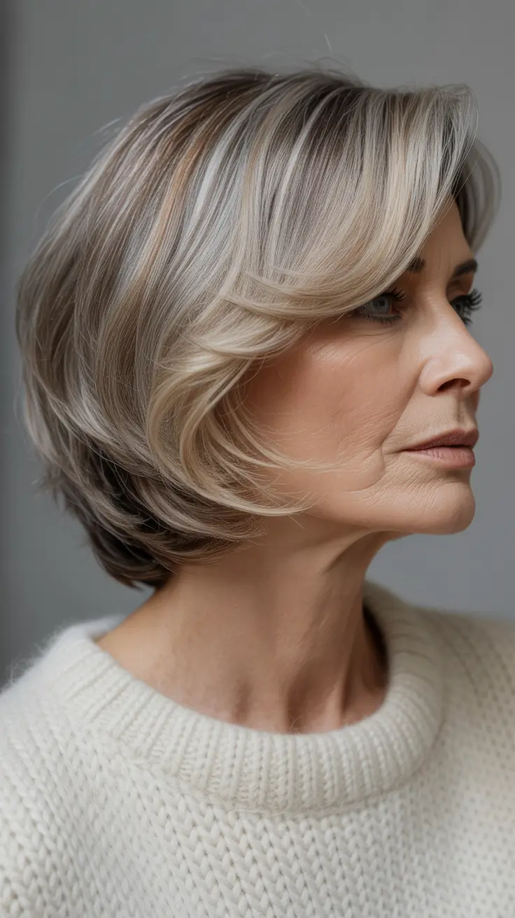 Haircuts for Women Over 50 Softly Layered Ash-Blonde Bob With Gentle Volume