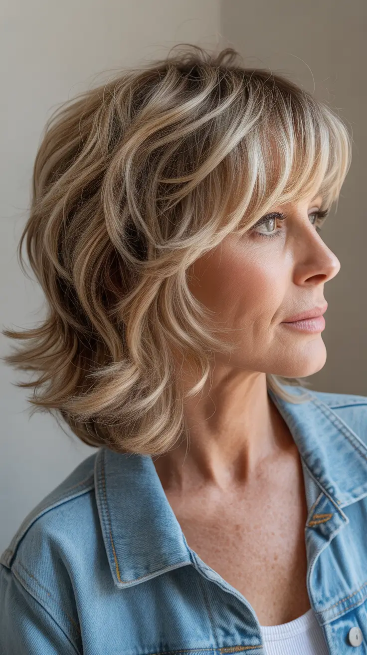 Haircuts for Women Over 50 Sunlit Layers With Soft Fringe