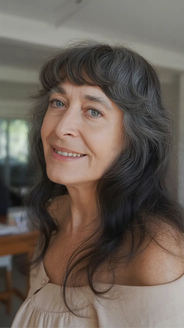 Haircuts for Women Over 50 Natural Waves With Soft Micro-Bends and Gentle Bangs