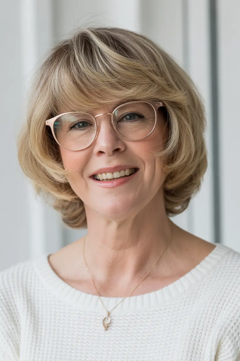 Haircuts for Women Over 50 Feathered Honey Layers With Soft Full Bangs
