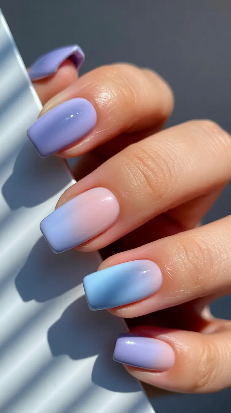 light blue nails Pastel Blue Ombre With a Soft Focus Finish