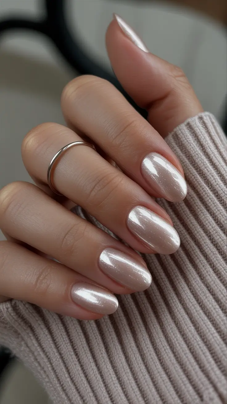simple nails Pearl Chrome Almond Nails for Everyday Glow