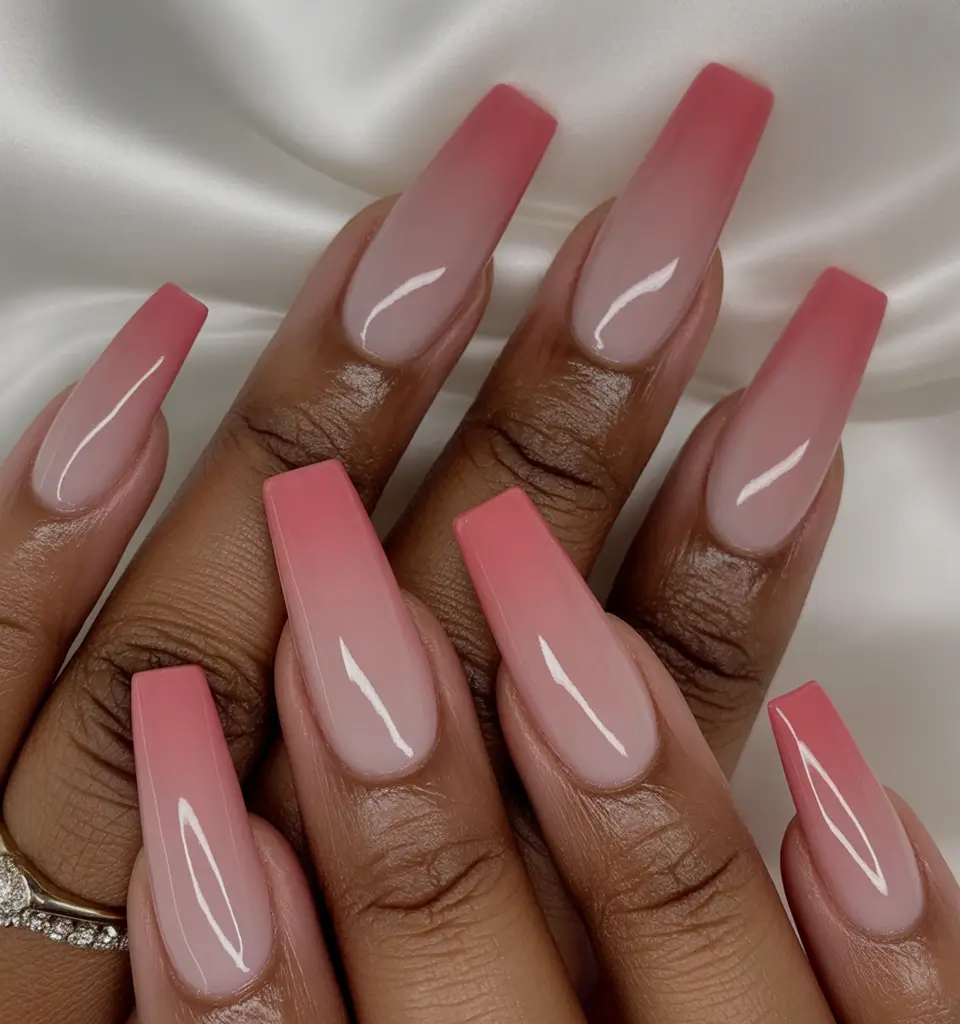 simple nails Glossy Pink Ombre Square Nails With Clean Geometry