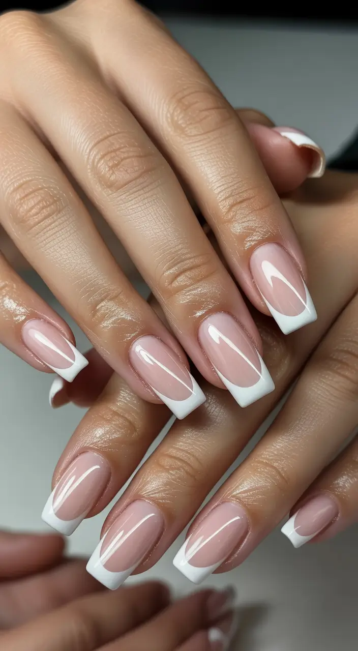simple nails Classic French With a Soft Modern Shape