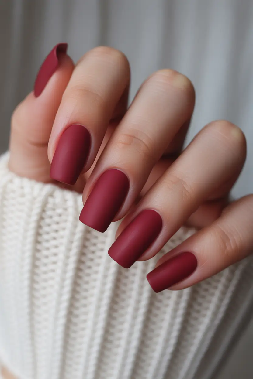 simple nails Matte Burgundy as a New Neutral