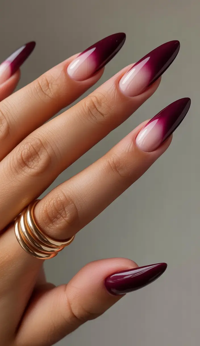 simple nails Wine Ombre Almond Nails That Feel Effortless