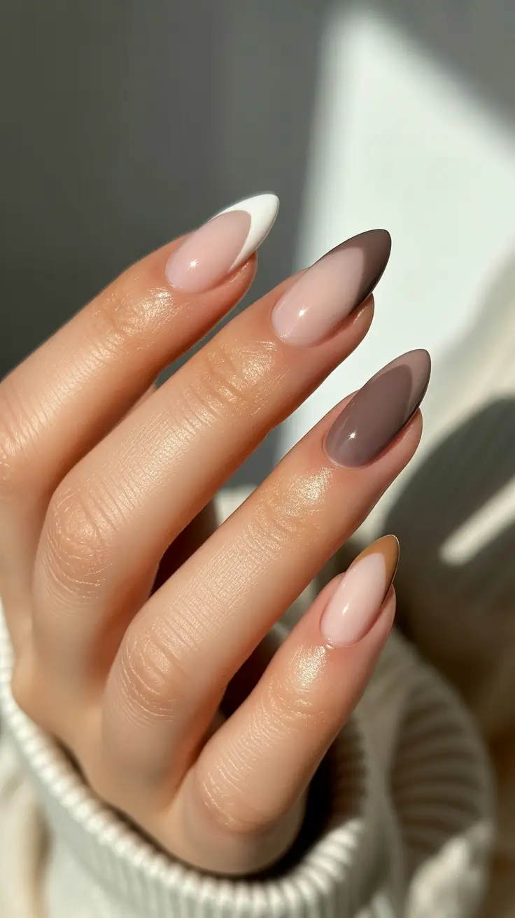 simple nails Modern French With Neutral Color Play