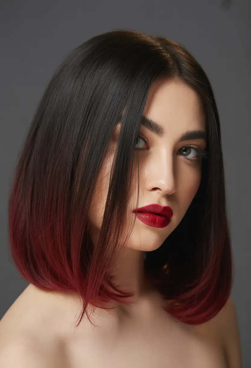 bob hairstyle Soft Angled Bob With Deep Wine Ends
