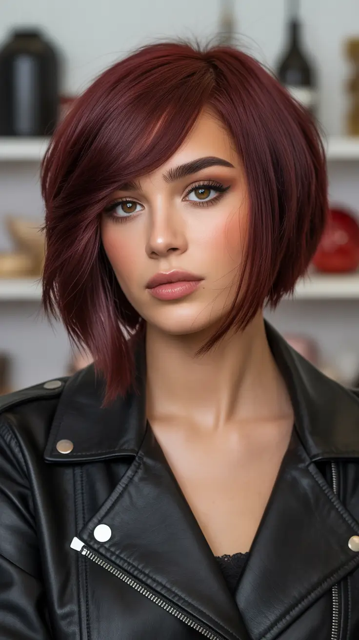 bob hairstyle Edgy Red Bob With Long Angled Front