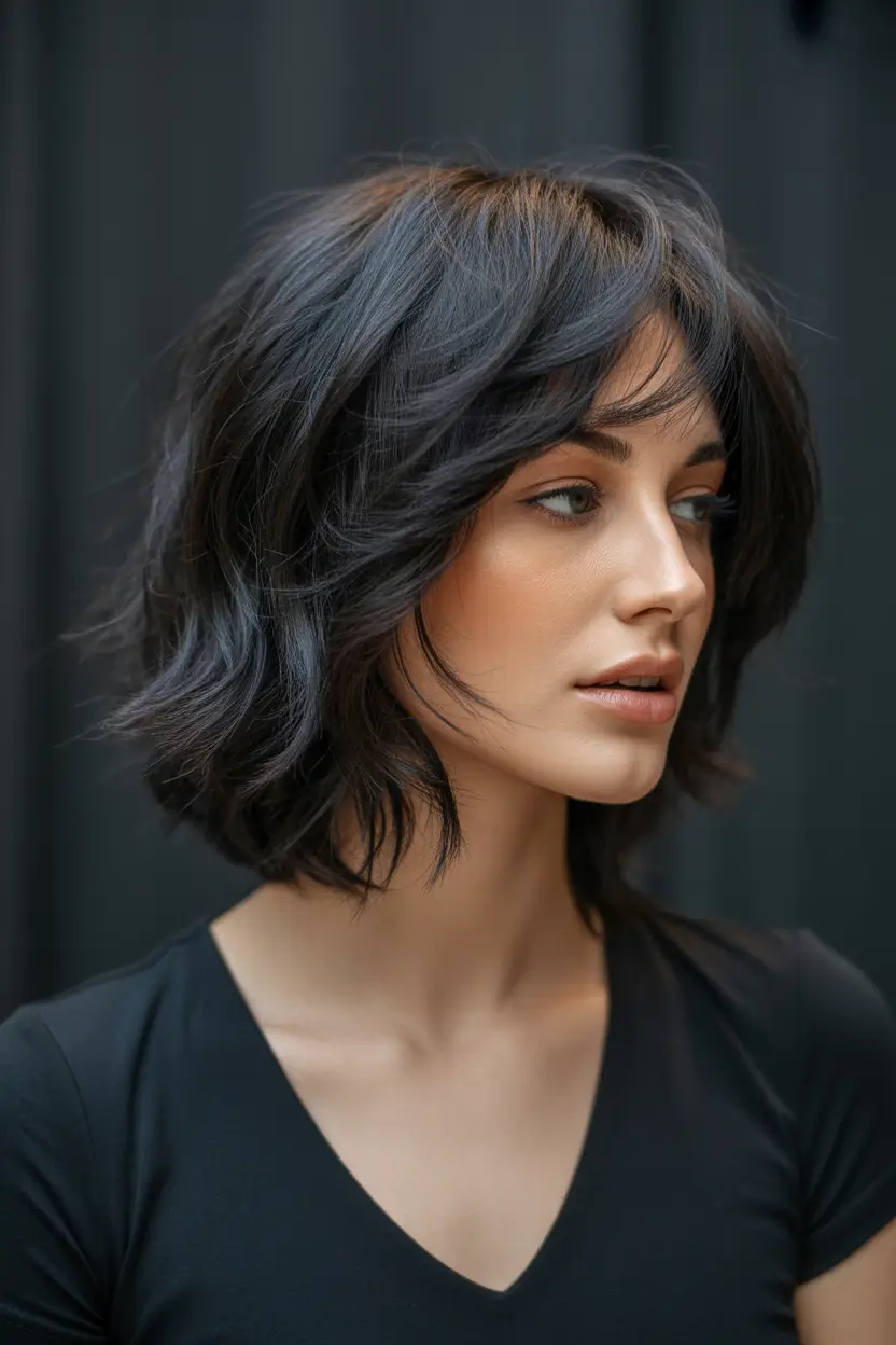 bob hairstyle Dark Shaggy Bob With Effortless Texture