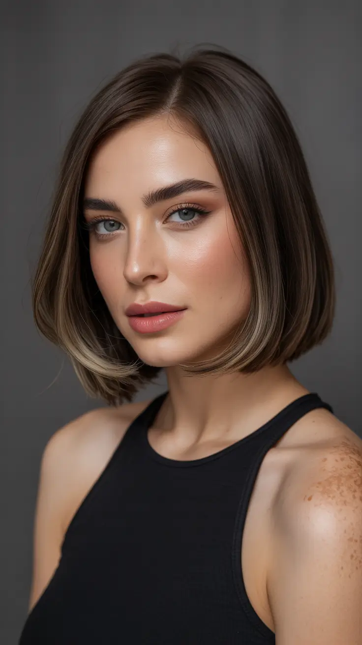bob hairstyle Neutral Brunette Bob With Soft Shine