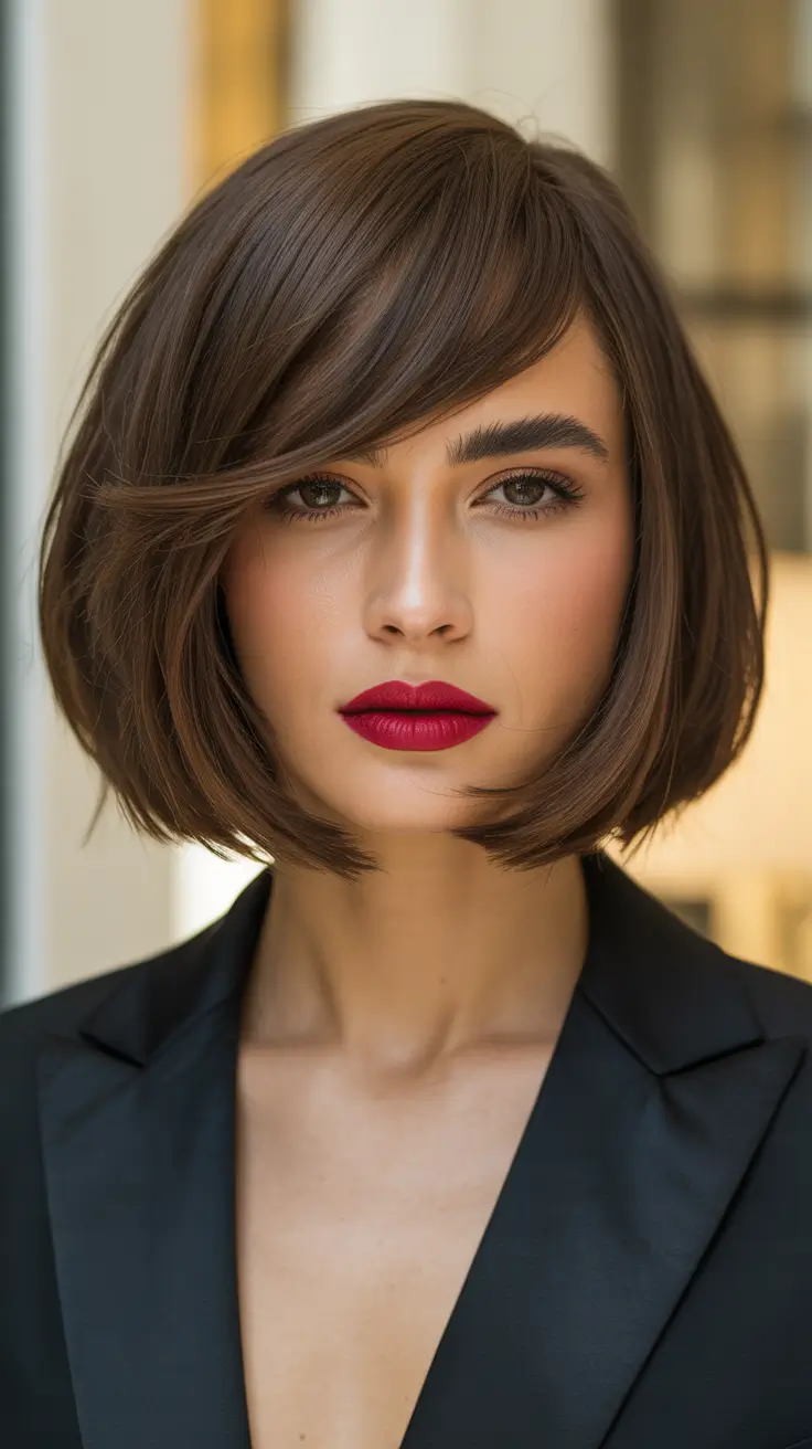 bob hairstyle Side-Swept Precision Bob With Quiet Drama
