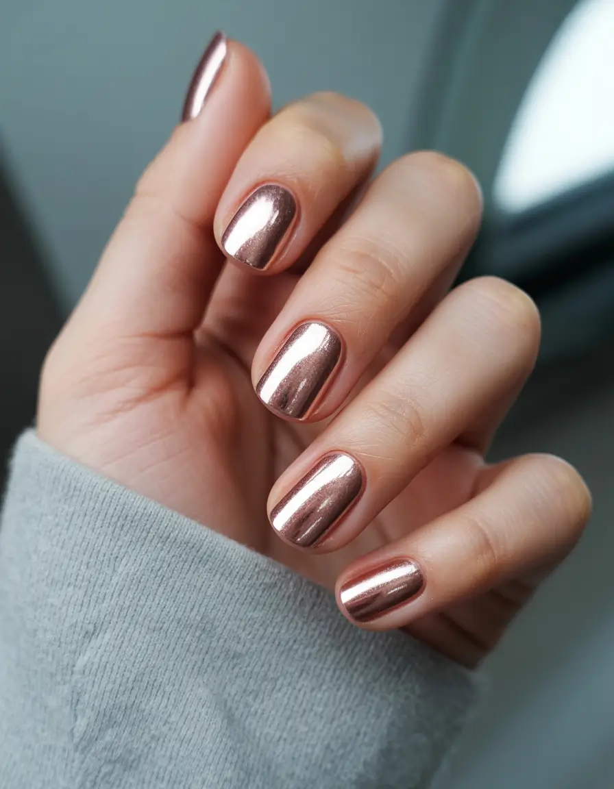 nail colors Rose Chrome Nails in a Soft Metallic Finish
