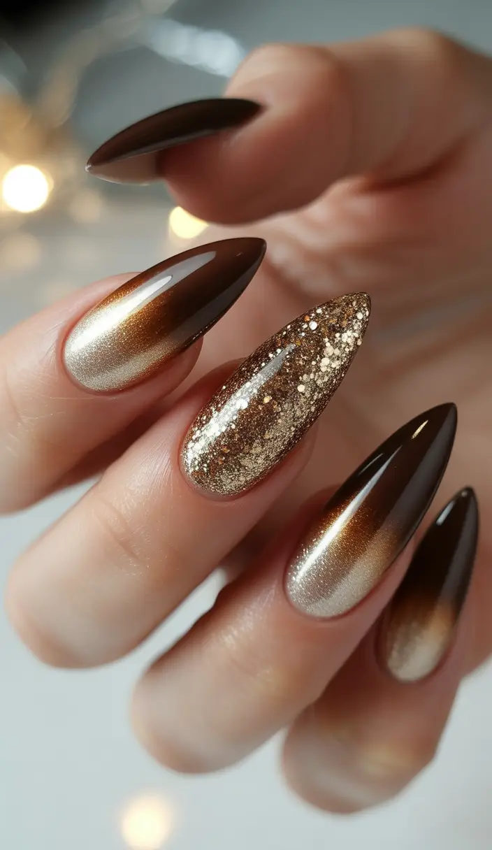 nail colors Bronze Ombre Nails With Glitter Depth