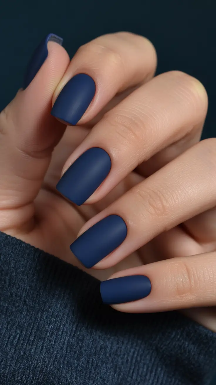 nail colors Matte Navy Nails With a Clean, Modern Edge