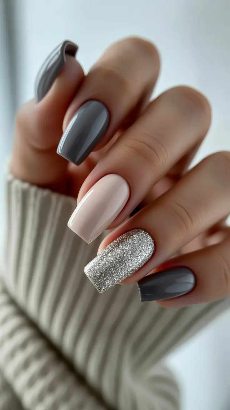 nail colors Soft Neutral Mix With Subtle Sparkle