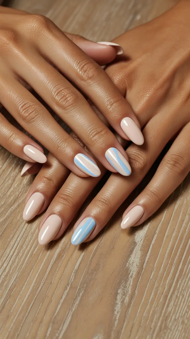 nail colors Minimal Nude Nails With Cool Blue Accents