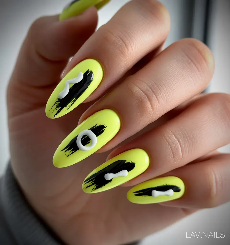 neon nails Neon Yellow Minimal Brush Strokes