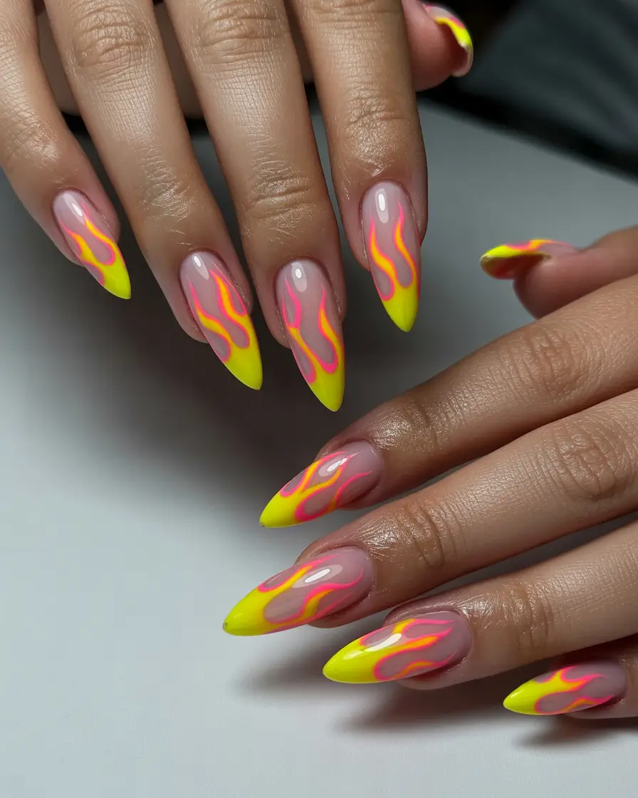 neon nails Neon Flame Tips in Pink and Yellow