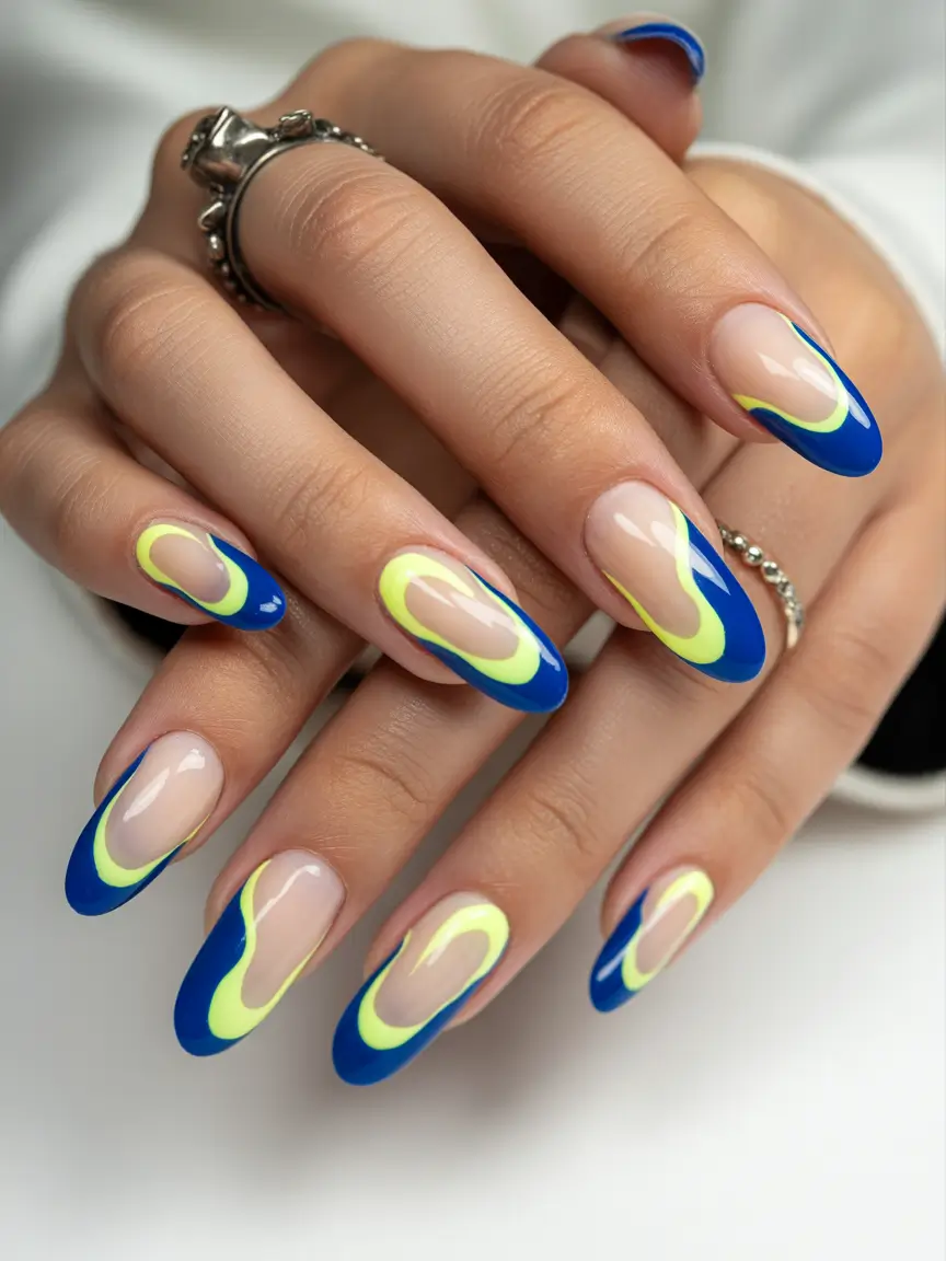 neon nails Neon Blue and Lime French Curve