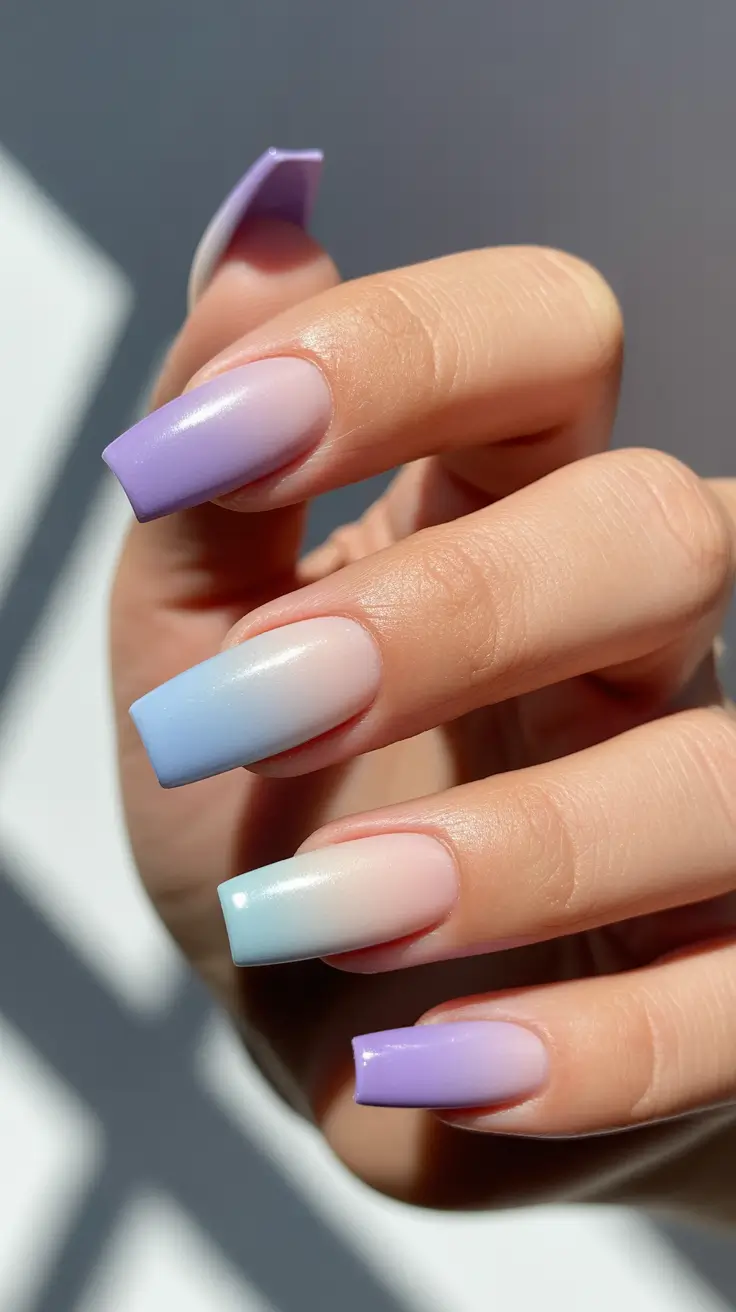 pastel nails Soft Lavender and Baby Blue Gradient Calm