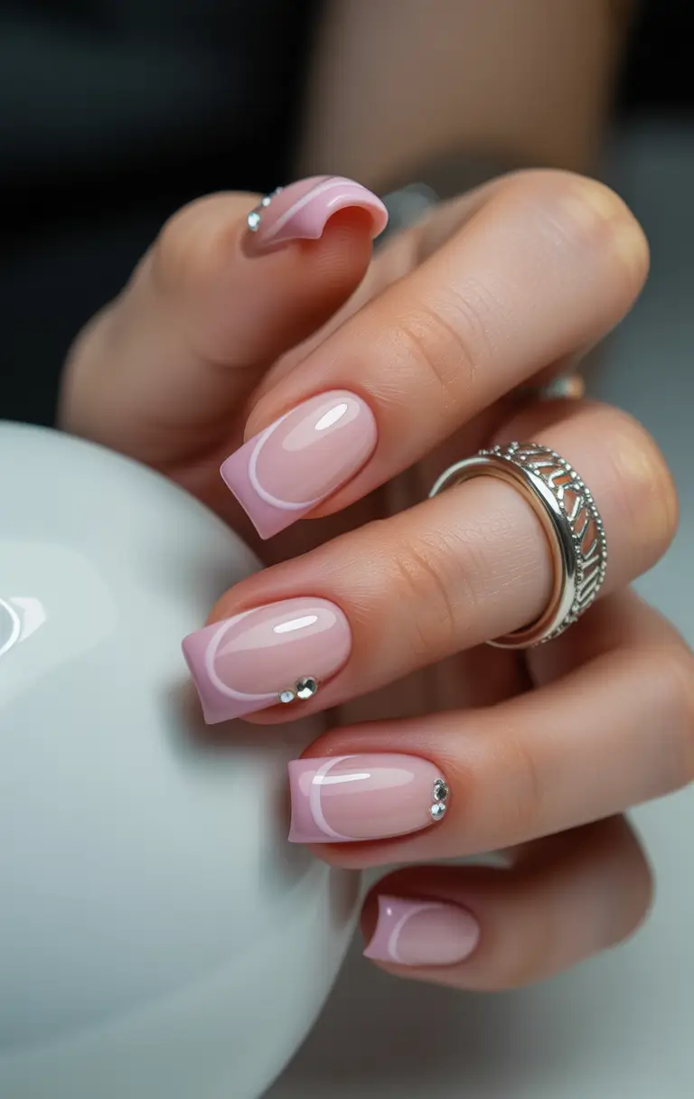 pastel nails Pink graphic crystal Design ideas 2026