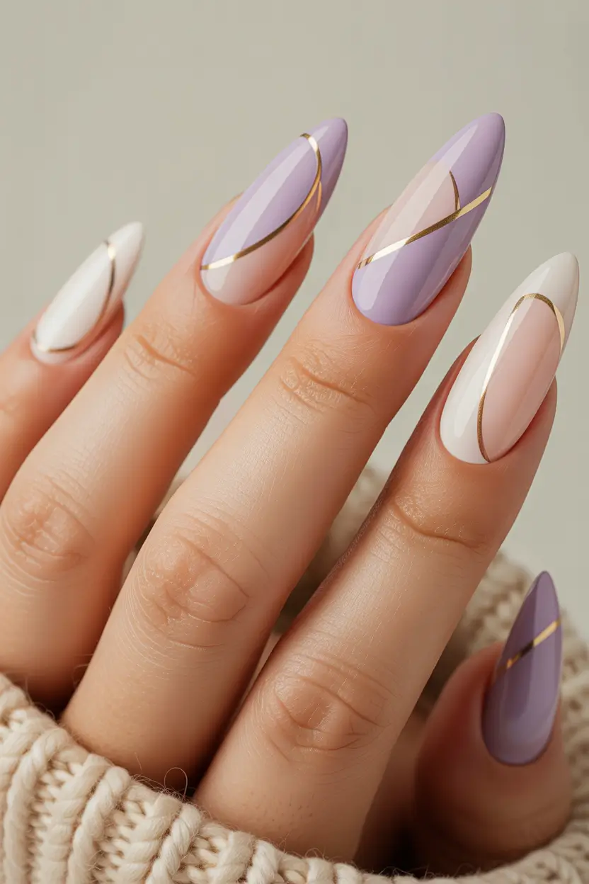 pastel nails Purple nude gold Design ideas 2026