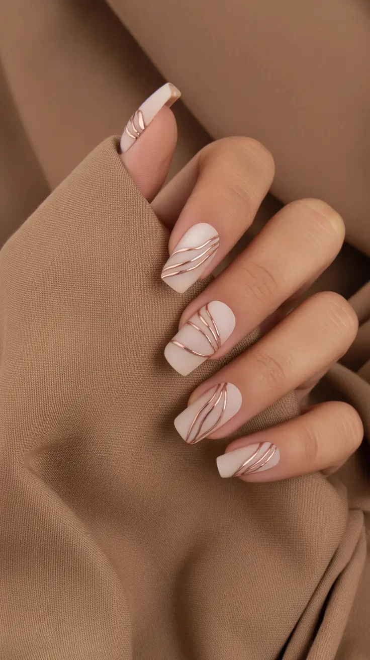 pastel nails Milky white rose gold line Art Ideas 2026