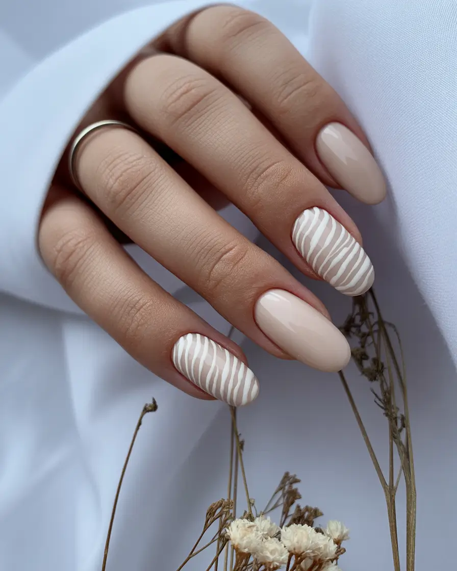 pastel nails nude white line Design ideas 2026