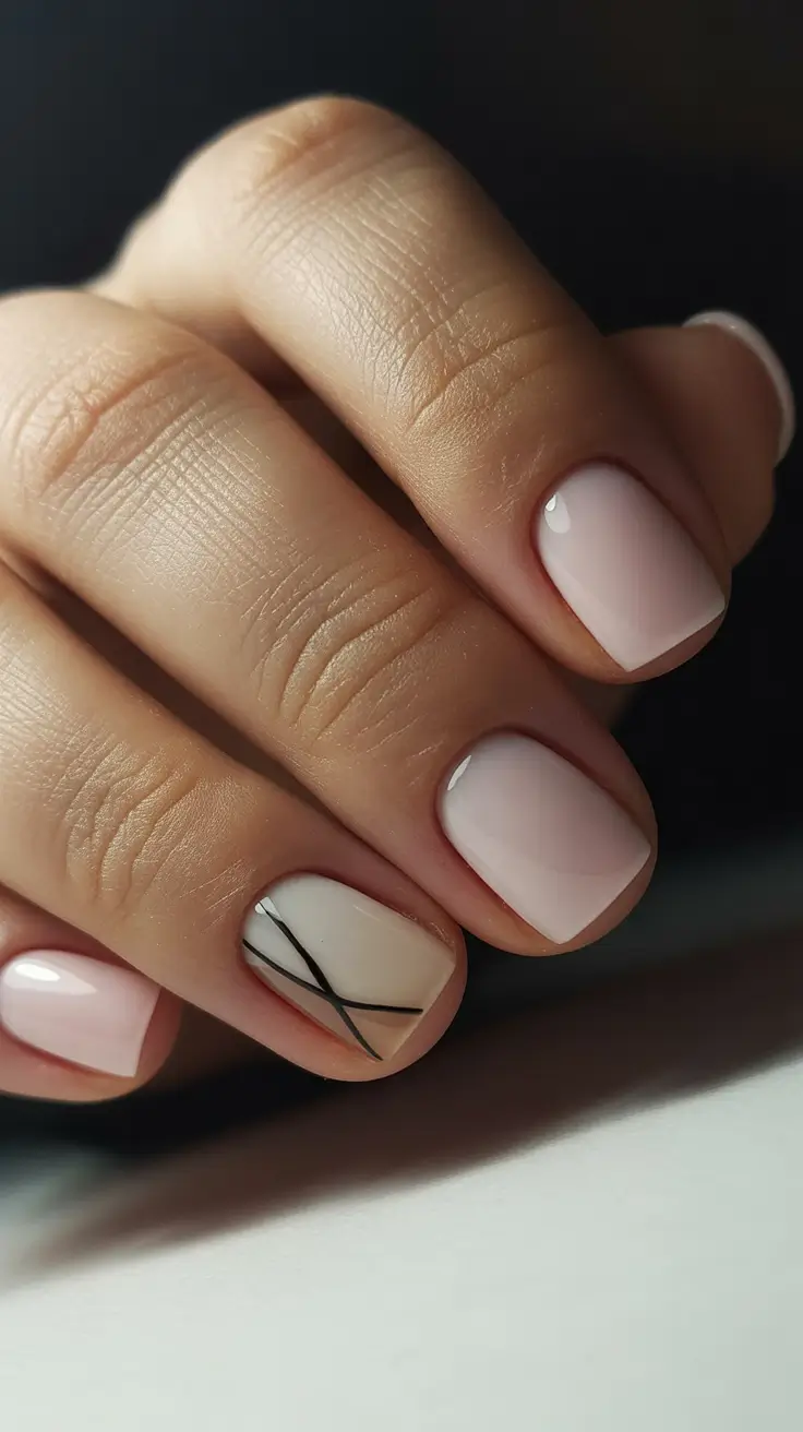 pastel nails Short Pink minimal line Design ideas 2026