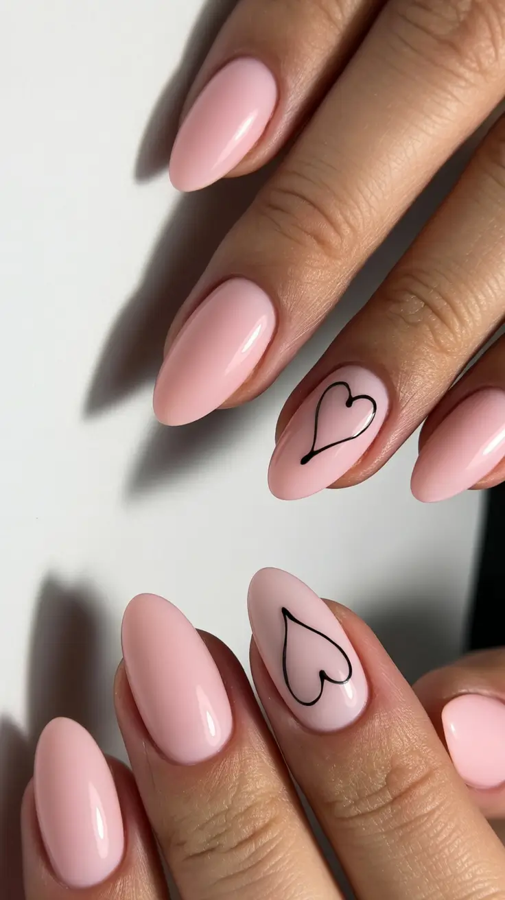 pastel nails Soft Pink Almond Heart Design ideas 2026