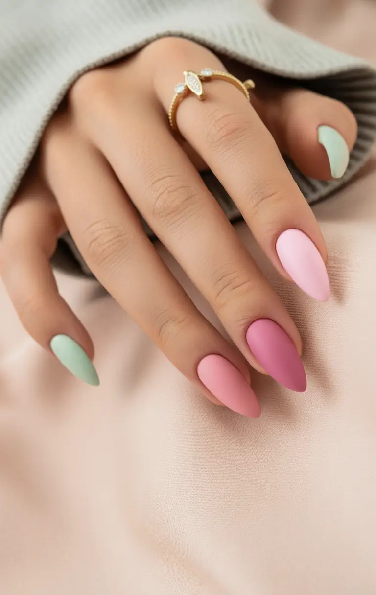 pastel nails Pink Green matte Design ideas 2026