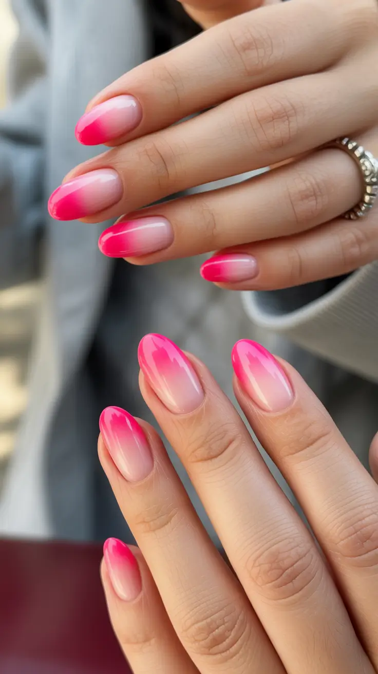 pink nails Glossy Pink Ombré With a Modern French Mood