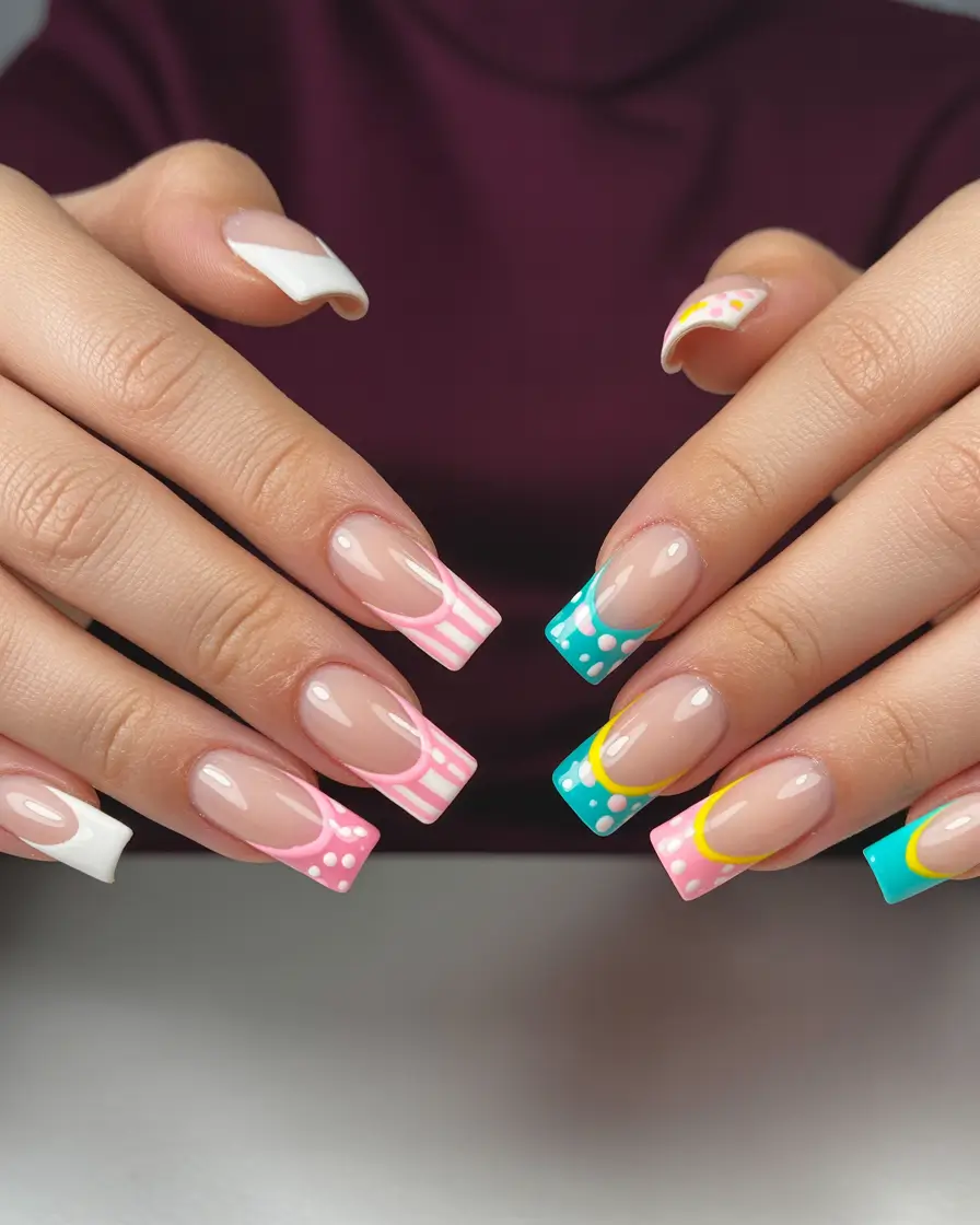 pink nails Graphic Pink French Tips With Color-Block Energy