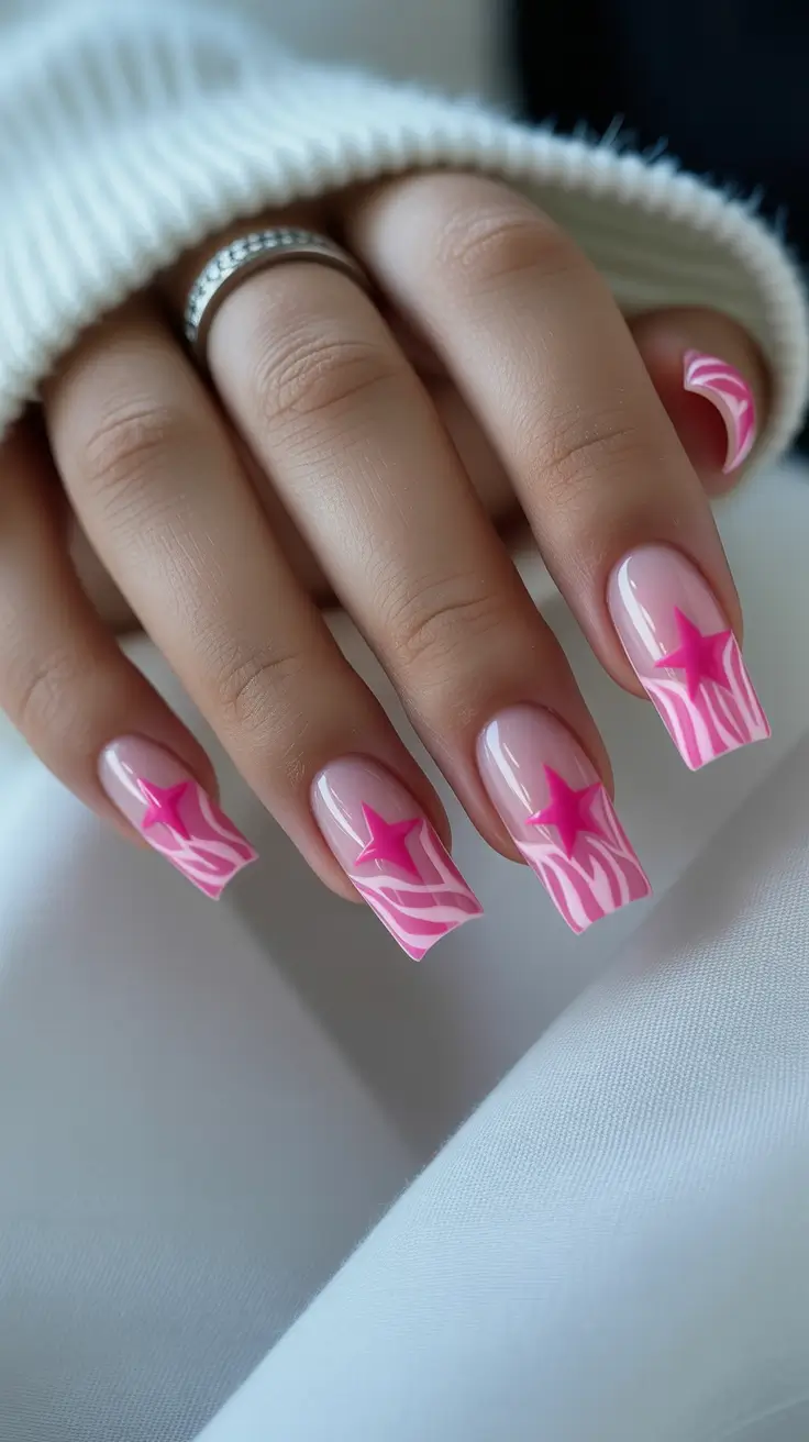 pink nails Pink Star French With Y2K Confidence