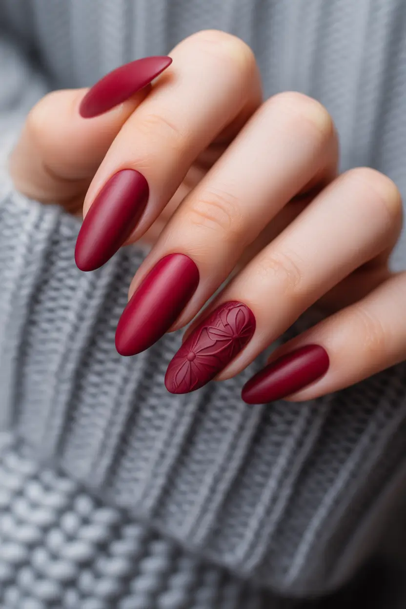 red nails Velvet Dark Cherry Almond Nails That Feel Like Winter Wine