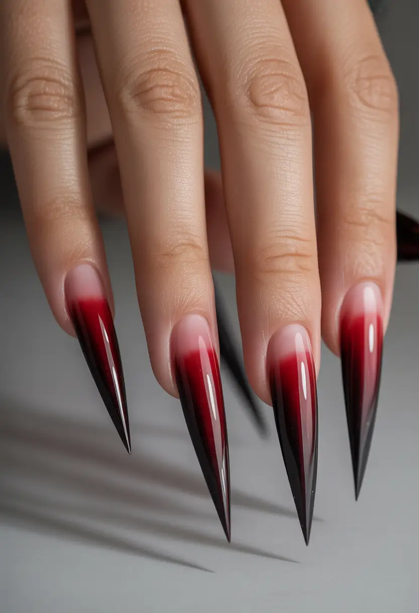 red nails Dramatic Red and Black Stiletto Nails With High-Contrast Energy
