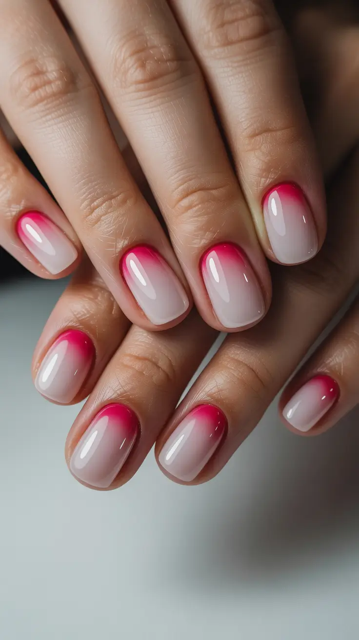 red nails Soft Pink and Red Ombre Short Nails With a Clean Finish