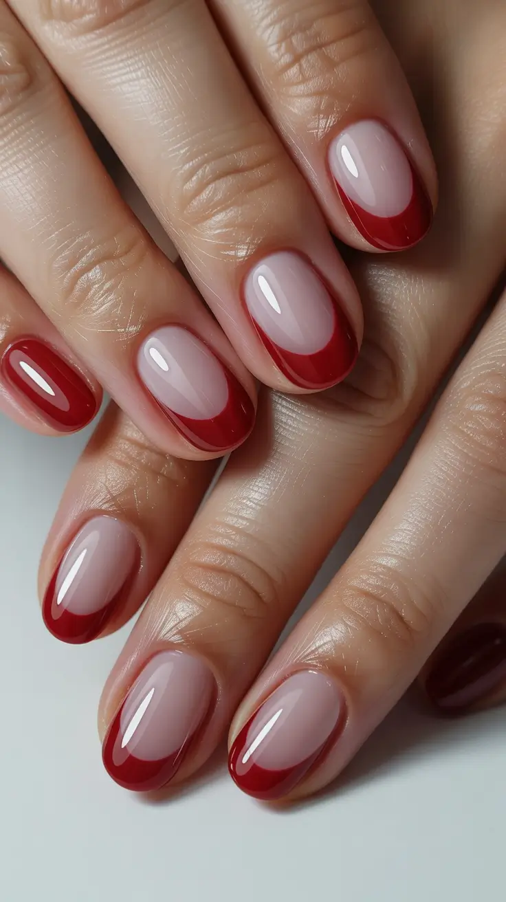 red nails Classic Red French Tips With a Modern Curve