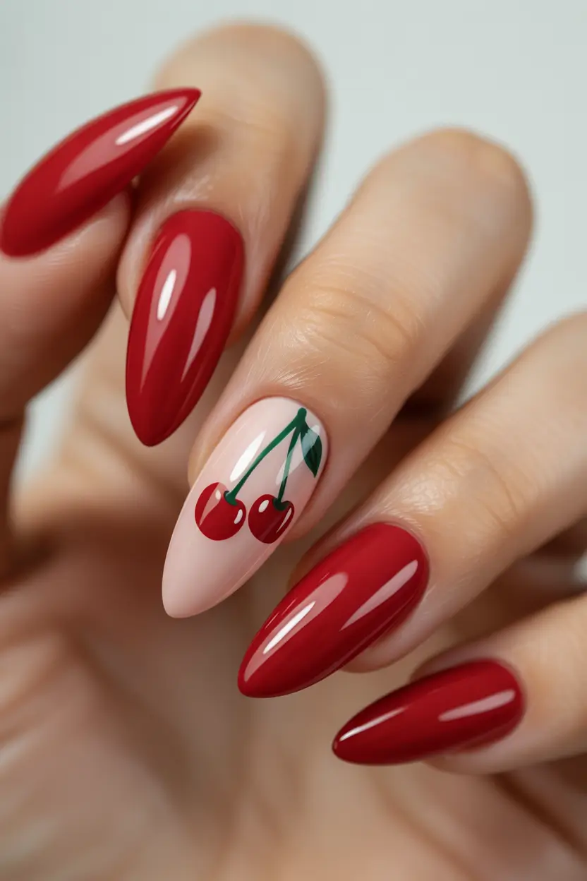 red nails Cute Cherry Art Nails With Playful Summer Energy