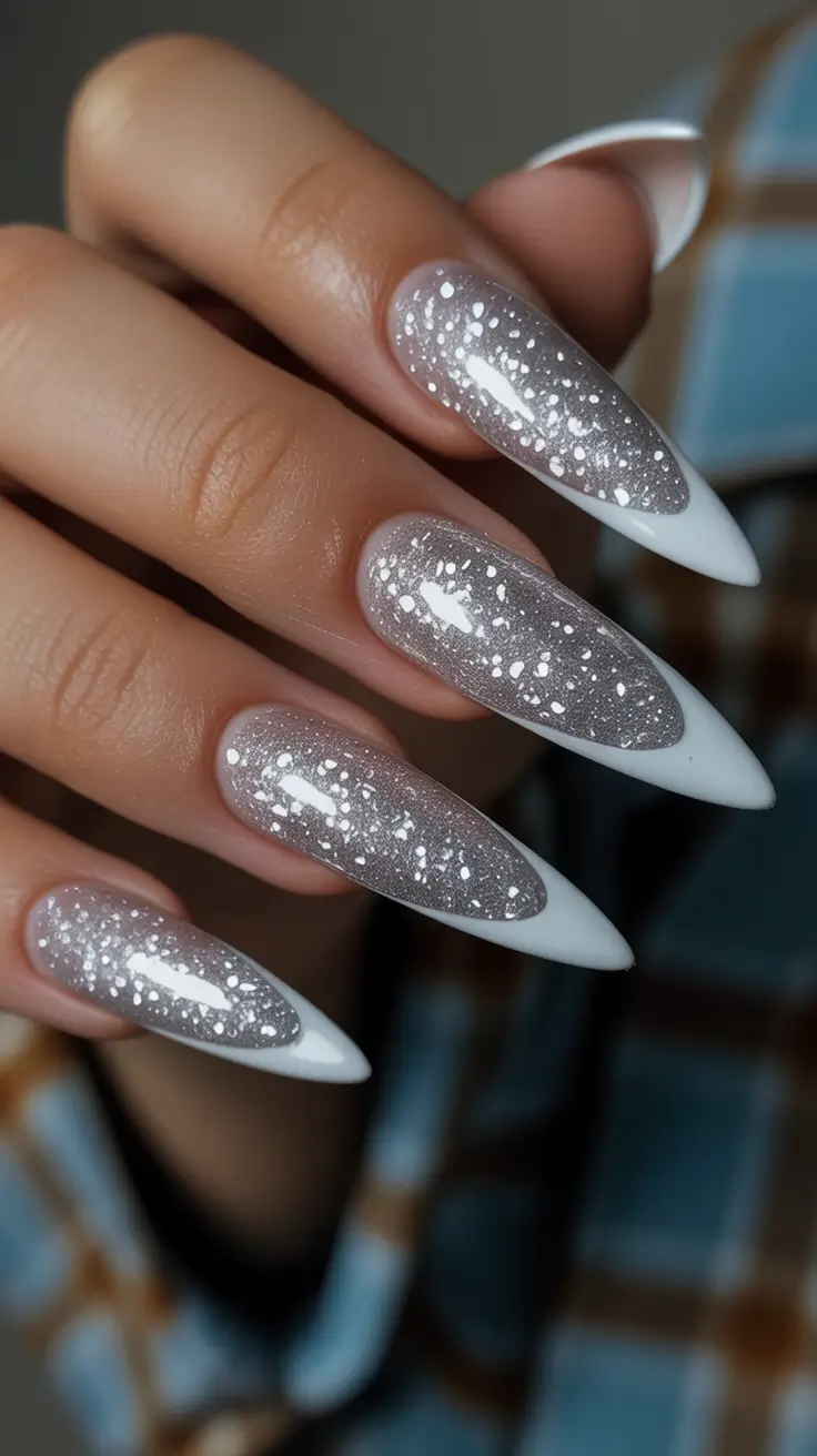 silver nails Silver French With Glittered Soft Edges