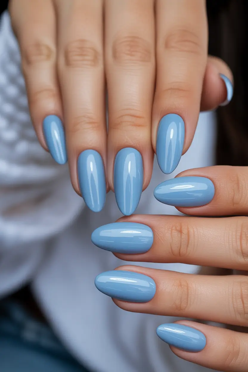 blue nails Glossy Sky Blue With Balanced Proportions