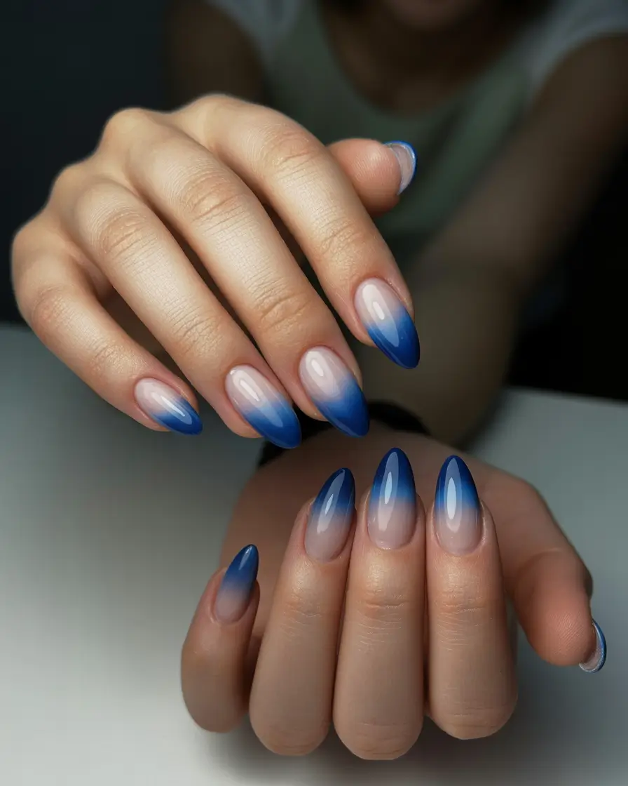 blue nails Deep Blue Ombre With a Midnight Mood