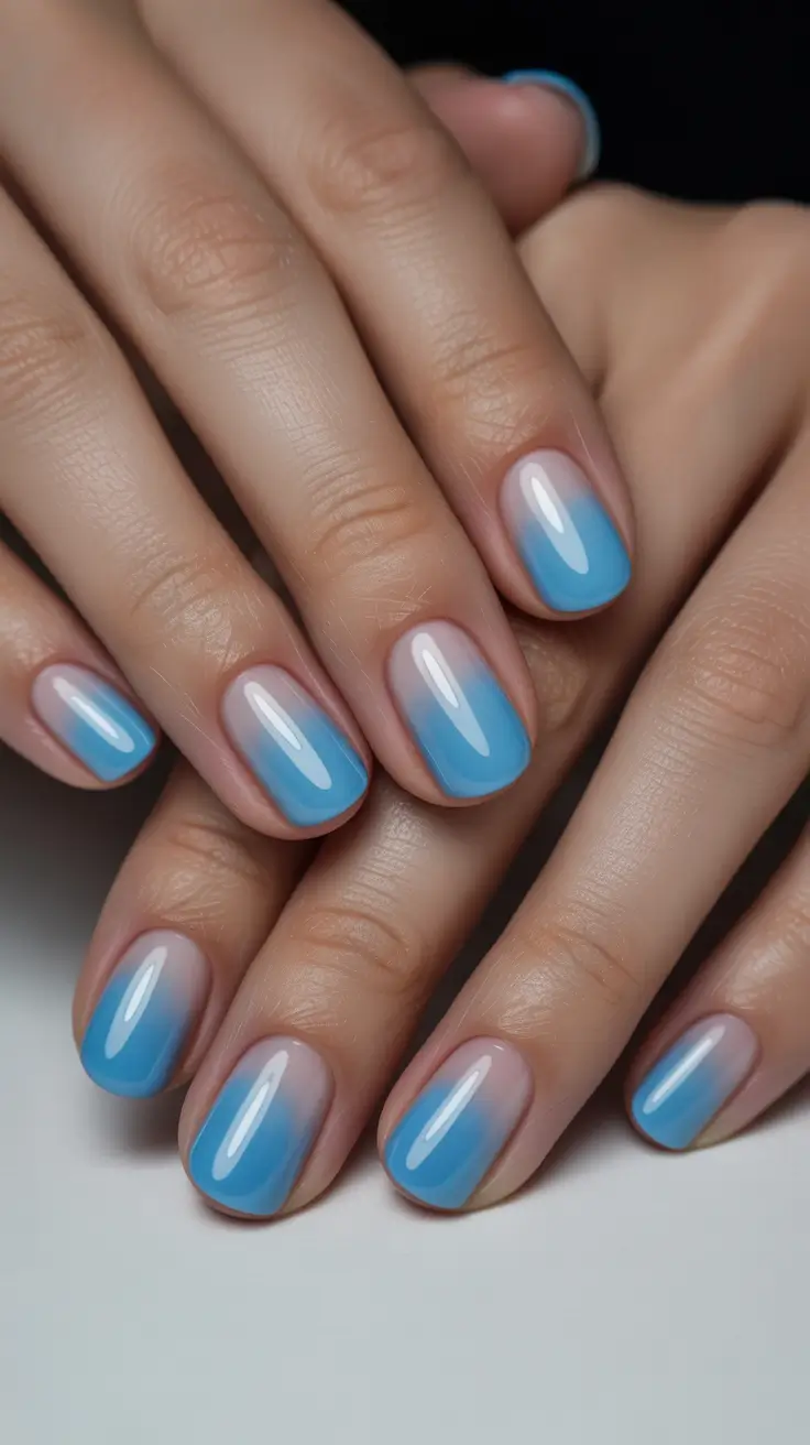 blue nails Short Sky Blue Ombre With Everyday Ease