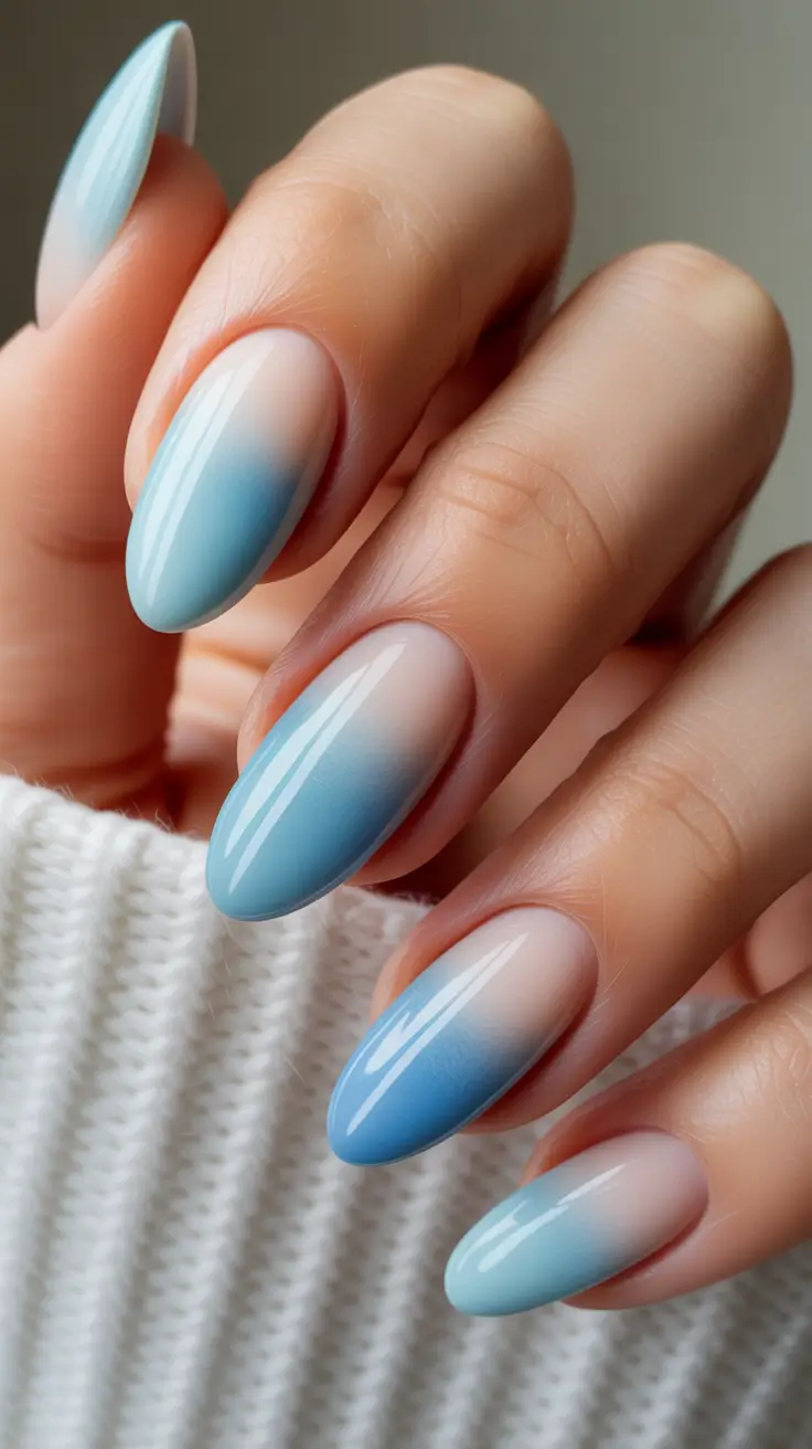 blue nails Sky Blue Ombre With a Soft Cashmere Feel
