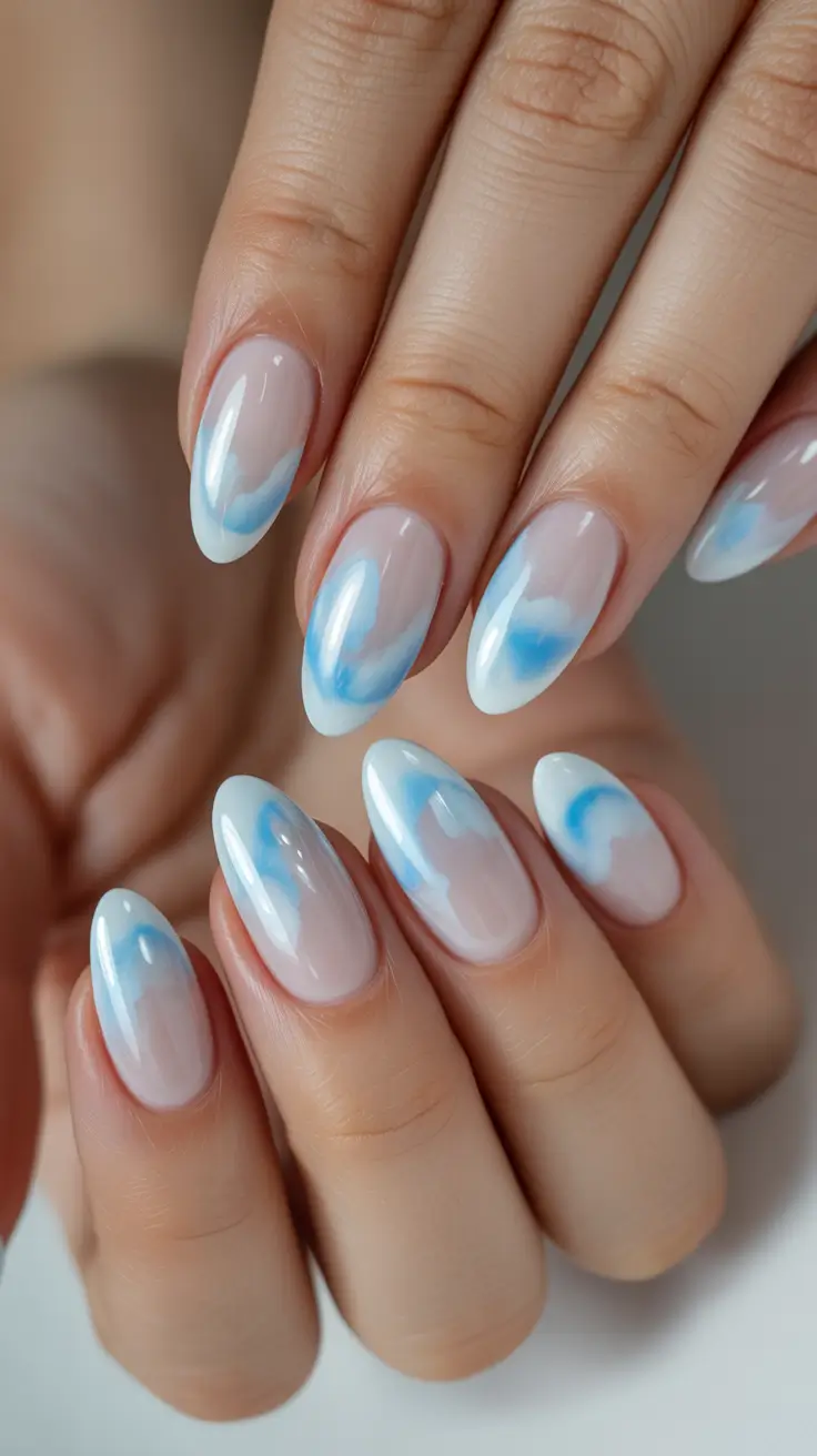 blue nails Abstract Sky Blue With Cloud-Like Movement