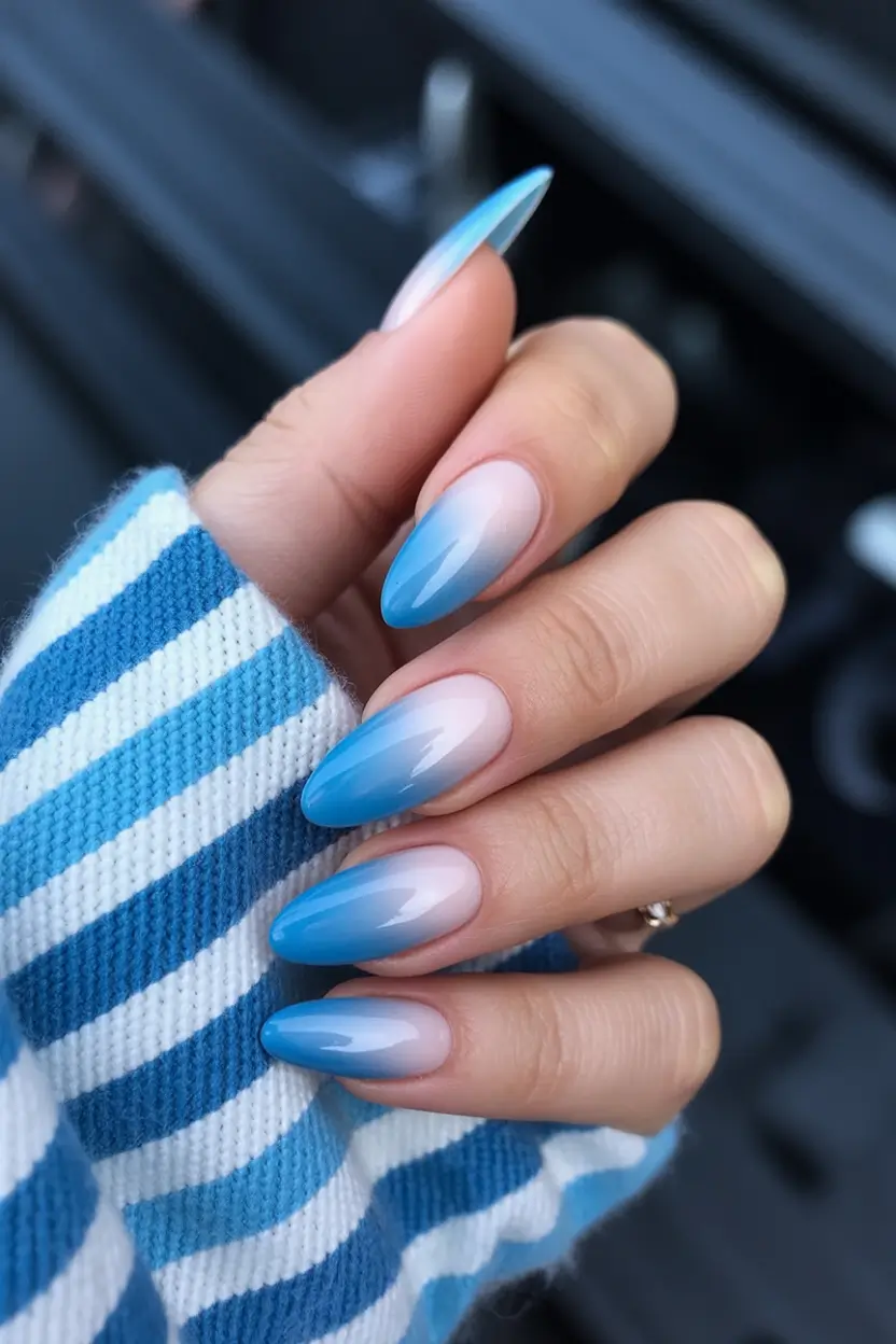 blue nails Sky Blue Ombre With a Summer Fade
