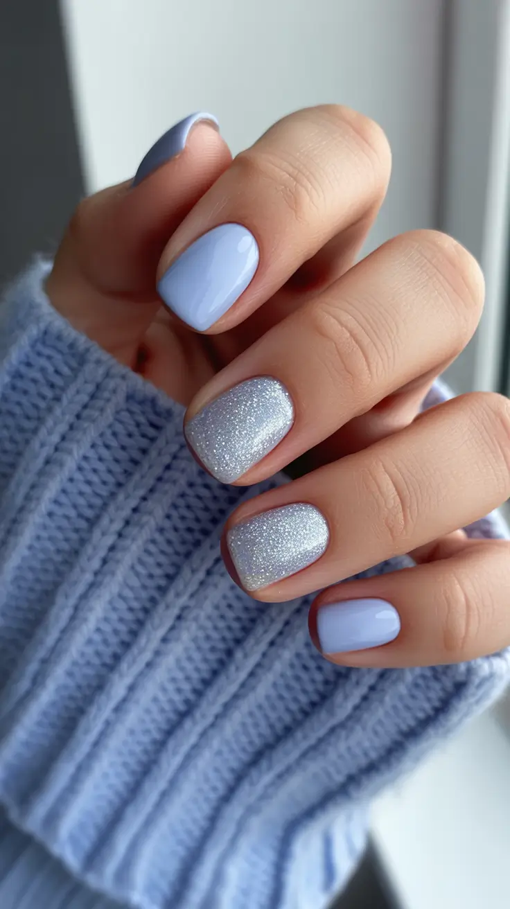 blue nails Soft Sky Blue With Subtle Sparkle Accents