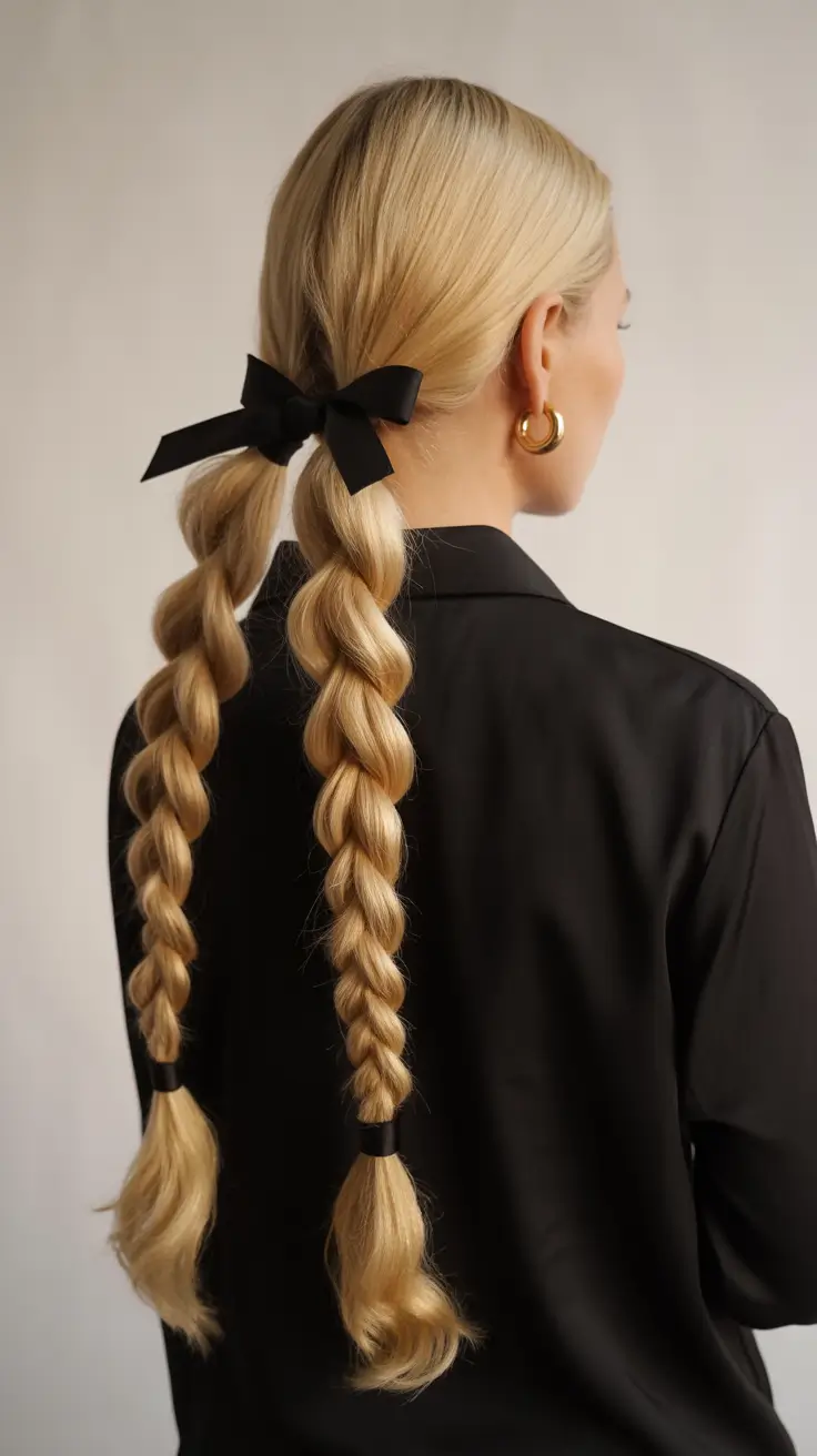 braids hairstyle - Blonde Bubble Braids With Ribbon Detail